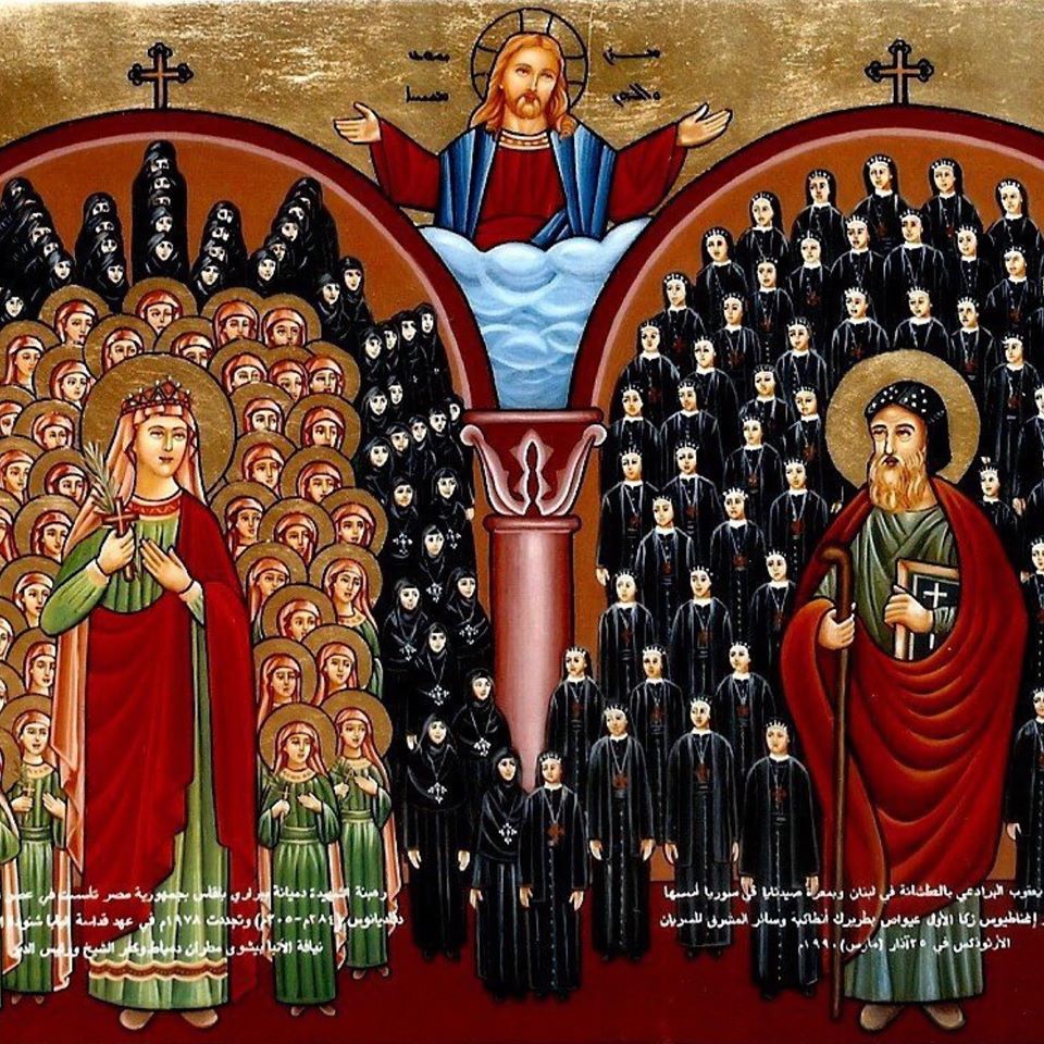 St Mort Demiana and Mor Yac'ub Burd'ono with nuns, Syriac icon St Mort Demiana and Mor Yac'ub Burd'ono with nuns, Syriac icon