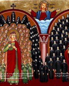 St Mort Demiana and Mor Yac'ub Burd'ono with nuns, Syriac icon